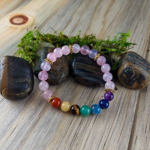 Rose Quartz 7 Chakra Bracelet